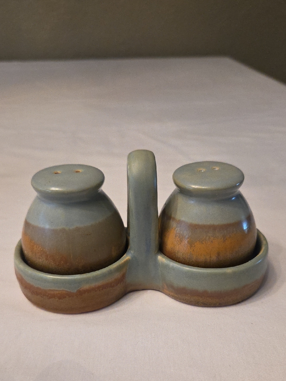 Transpac Glazed Ceramic Salt & Pepper Set in Blue-Green and Rust